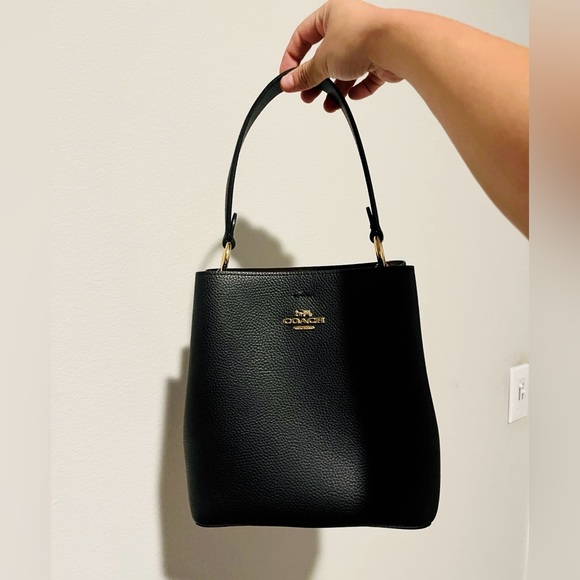 Coach Small Town Bucket Bag Pebbled Black Leather Handbag - Picture 1 of 8
